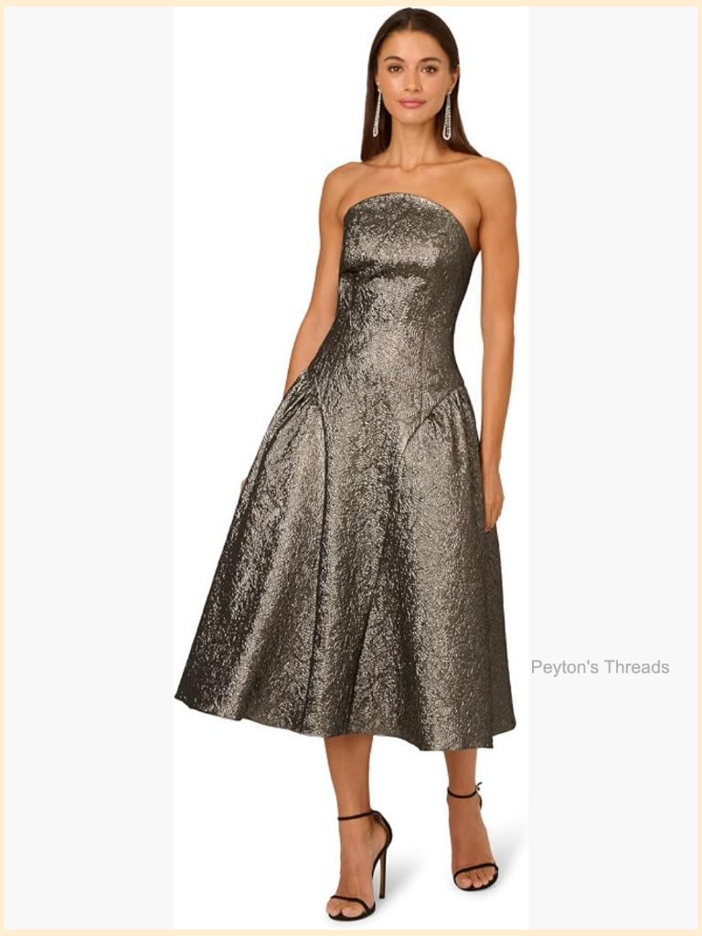 Strapless Metallic Ankle Dress With Drop Waist
